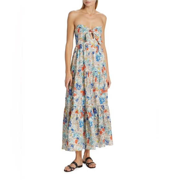 Zimmermann - Clover Tie Front Midi Dress Topaz Peony Floral US 8 / AU 2 / Medium - Picture 14 of 16